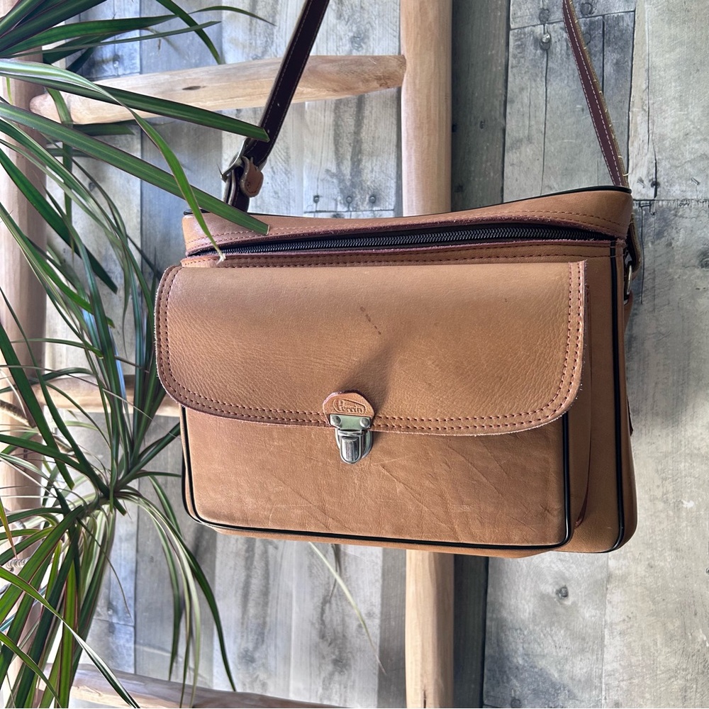 🌴Genuine Perrin 502 Cowhide LEATHER Men's Vintage Camera Bag Large 1960s